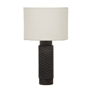 grava cream boucle & black hand-carved wood table lamp