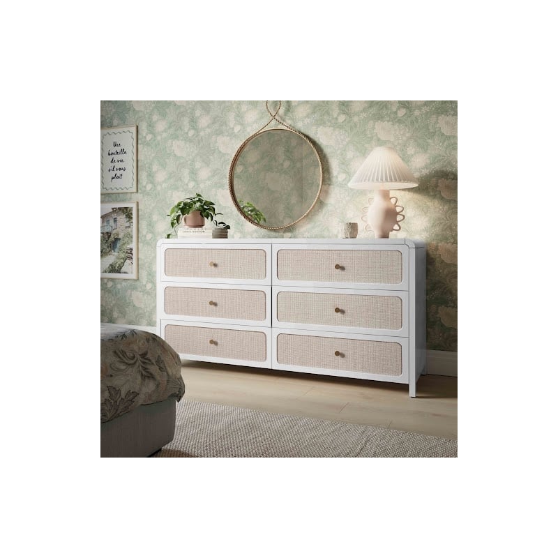 Patty White Rattan 6 Drawer Dresser