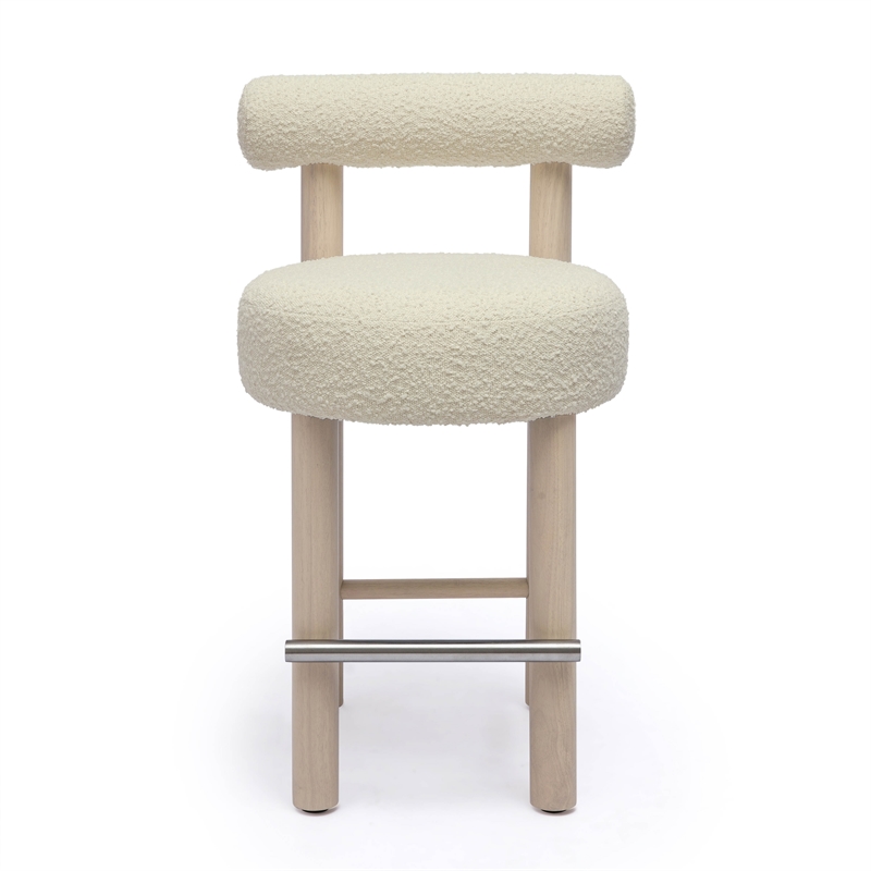 Carmel Cream Boucle and Solid Wood Counter Stool