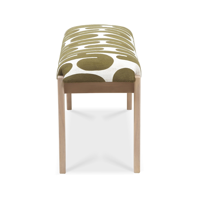 Arielle Olive & White Embroidered Cotton Bench