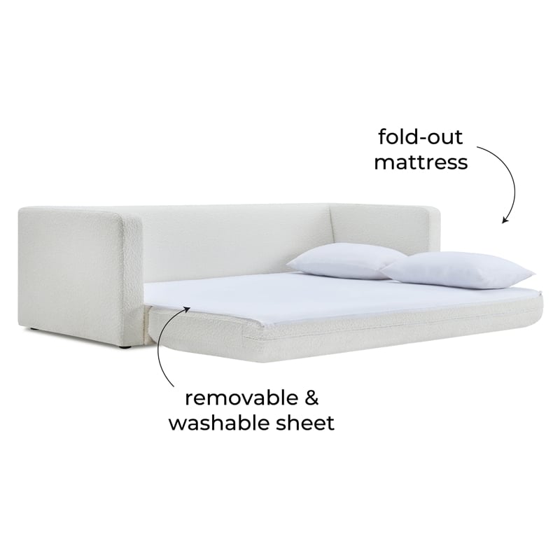 TOV Furniture Ryan Boucle Fabric Upholstered Sofa Bed in Cream