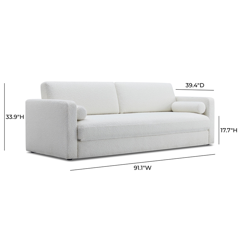 TOV Furniture Ryan Boucle Fabric Upholstered Sofa Bed in Cream