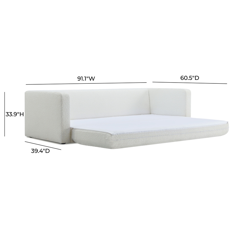 TOV Furniture Ryan Boucle Fabric Upholstered Sofa Bed in Cream