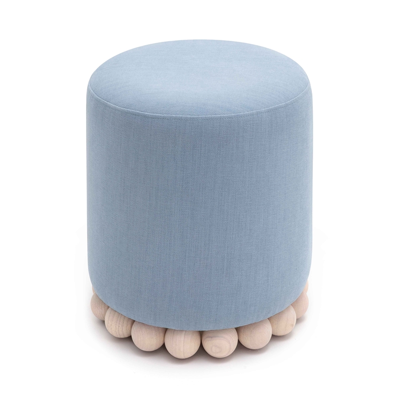 Dex Faded Blue Upcycled Fabric Ottoman