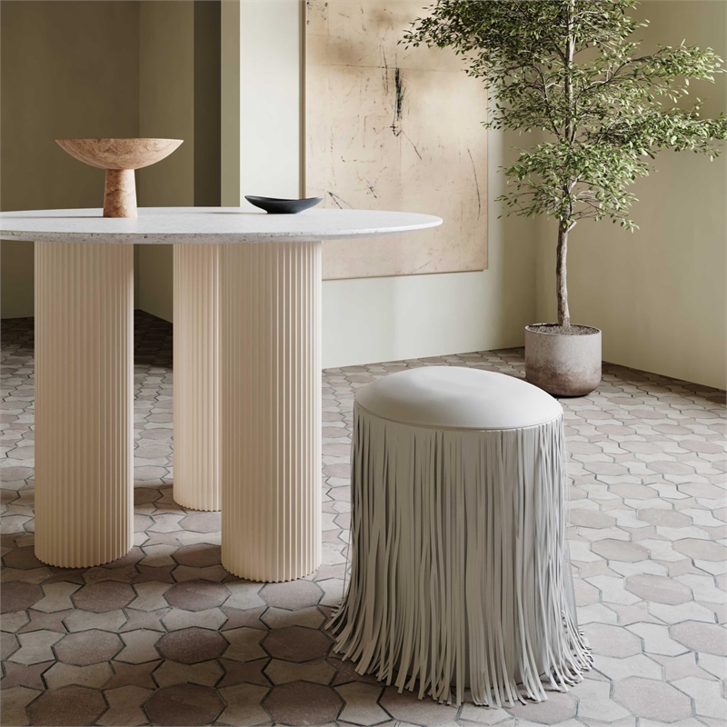 Shag Me Gray Performance Vegan Leather Ottoman