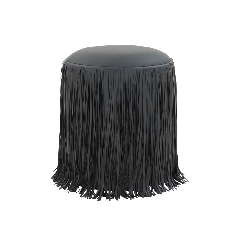 Shag Me Black Performance Vegan Leather Ottoman