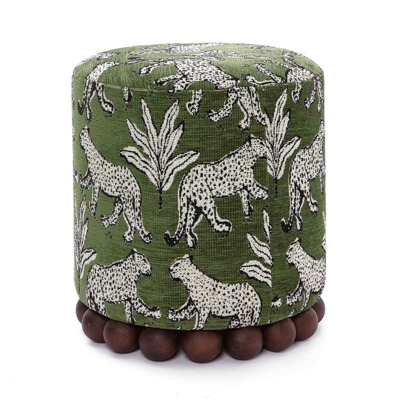 Dex Olive Green Leopard Jacquard Ottoman