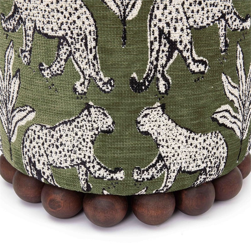 Dex Olive Green Leopard Jacquard Ottoman