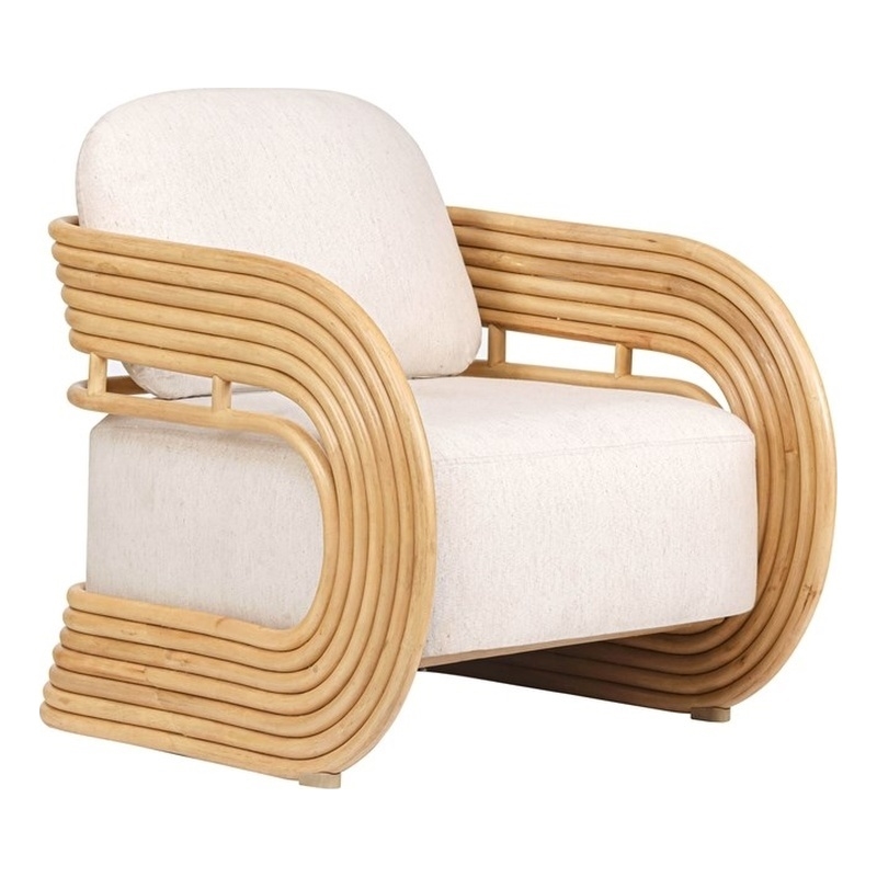 Lauretta Cream Fabric and Natural Rattan Accent Chair