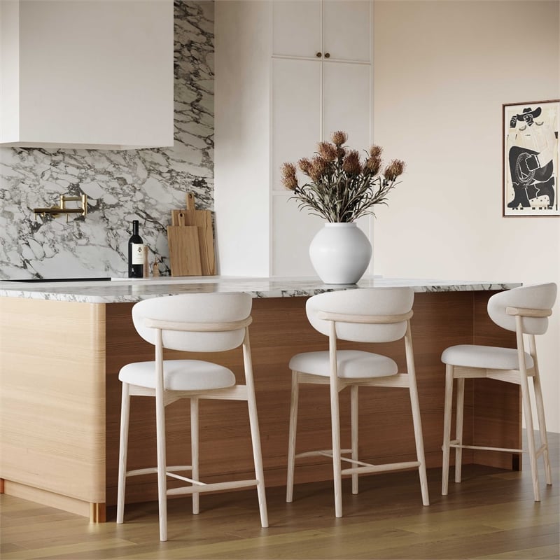 Zinea Cream Performance Textured Velvet Counter Stool