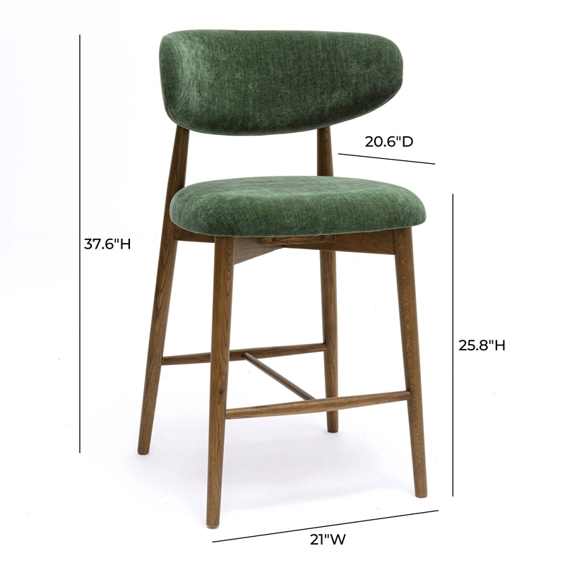 Zinea Forest Green Performance Textured Velvet Counter Stool