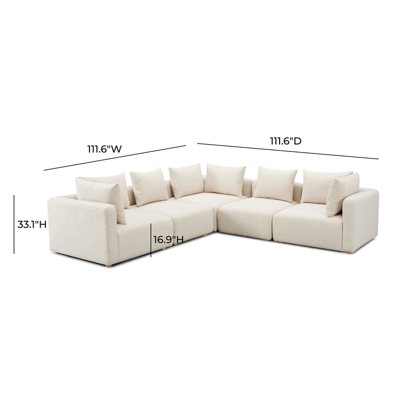 Hangover Cream Heavy Textured Fabric 5-Piece Modular L-Sectional