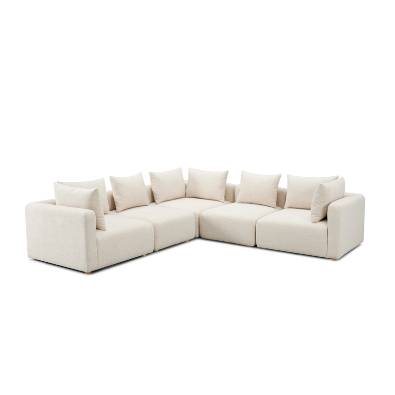 Hangover Cream Heavy Textured Fabric 5-Piece Modular L-Sectional