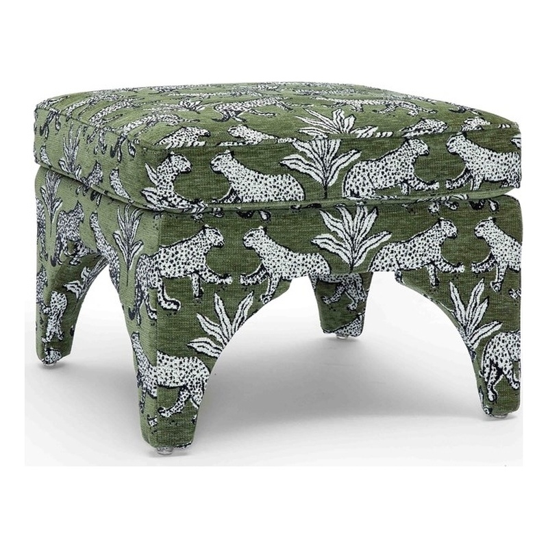 Raji Olive Green Leopard Jacquard Ottoman