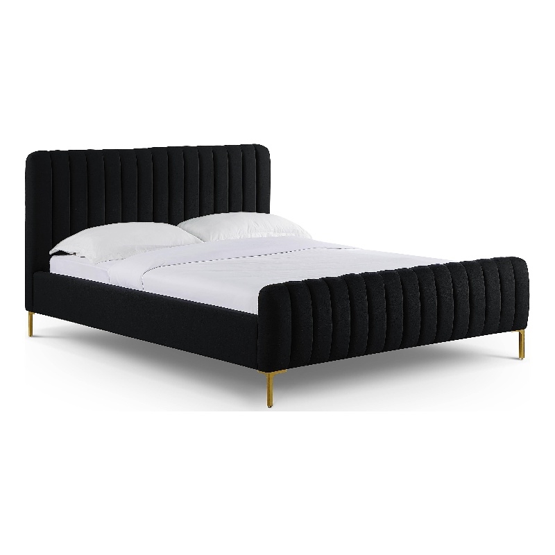 Angela Black Upcycled Linen Queen Bed