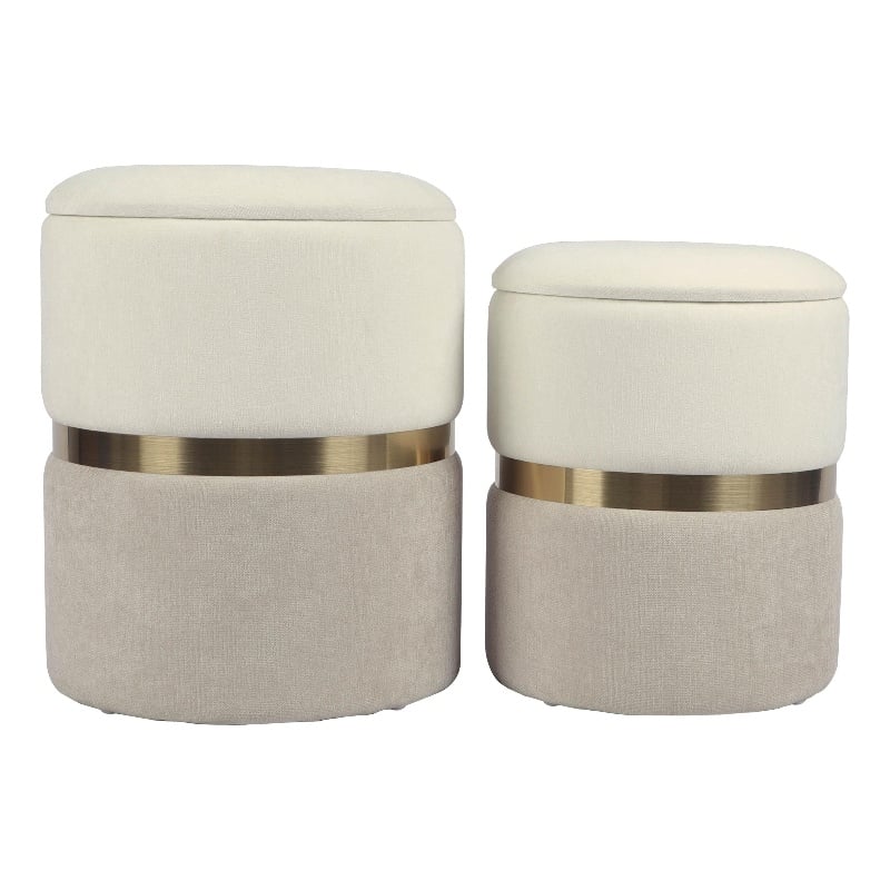 Gigi Cream and Tan Chenille Storage Ottoman - Set of 2