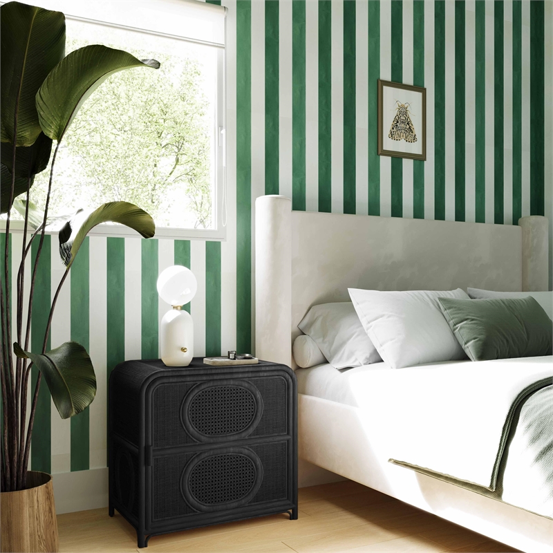 Tina Black Rattan Nightstand