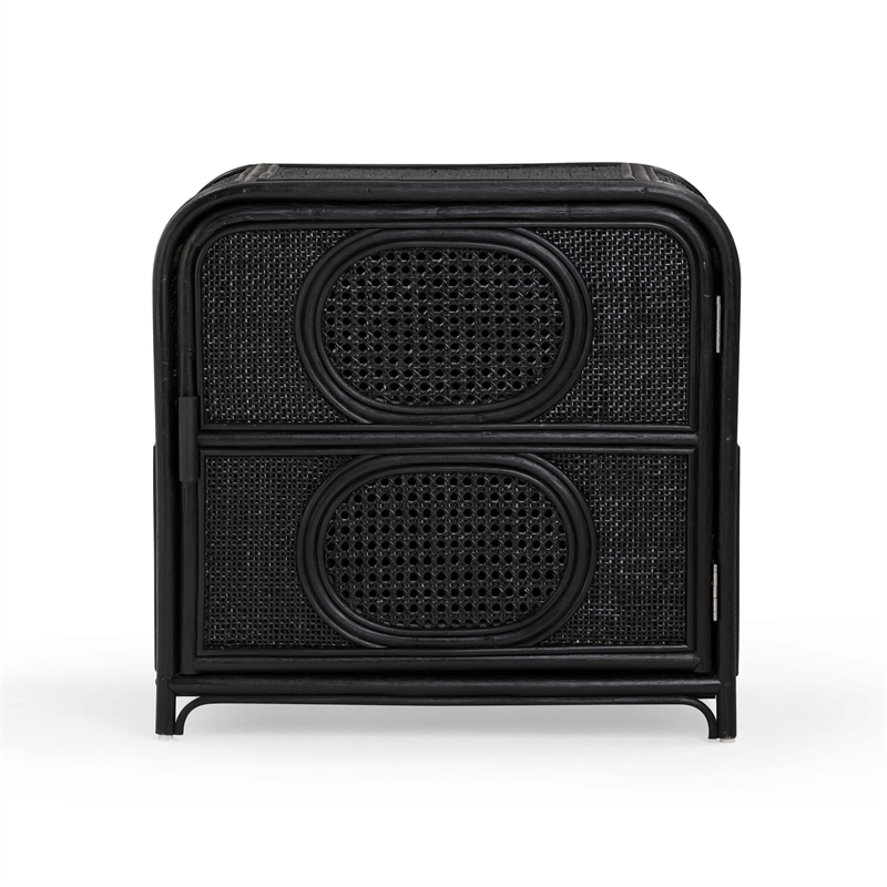 Tina Black Rattan Nightstand