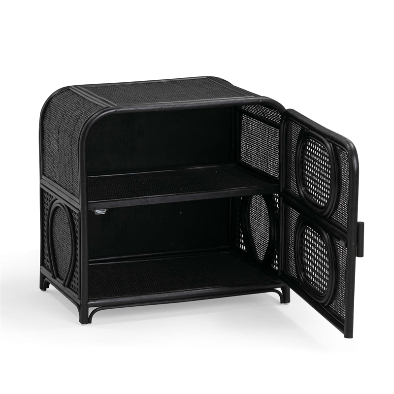 Tina Black Rattan Nightstand