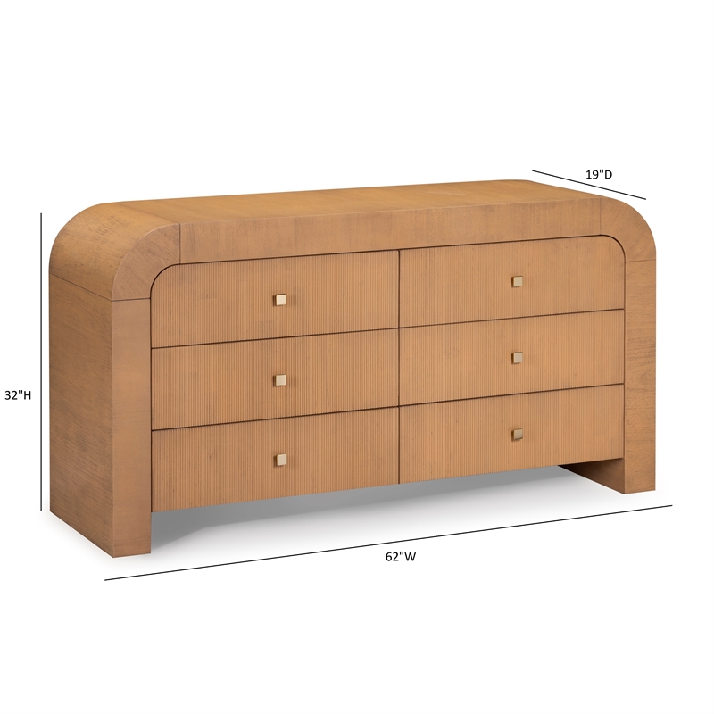 Hump 6 Drawer Natural Wooden Dresser