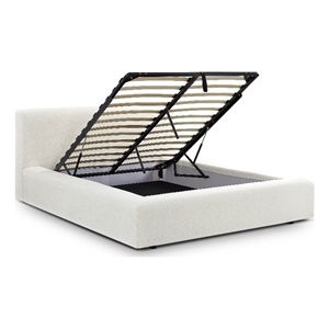 Meena Cream Upcycled Linen Storage Queen Bed