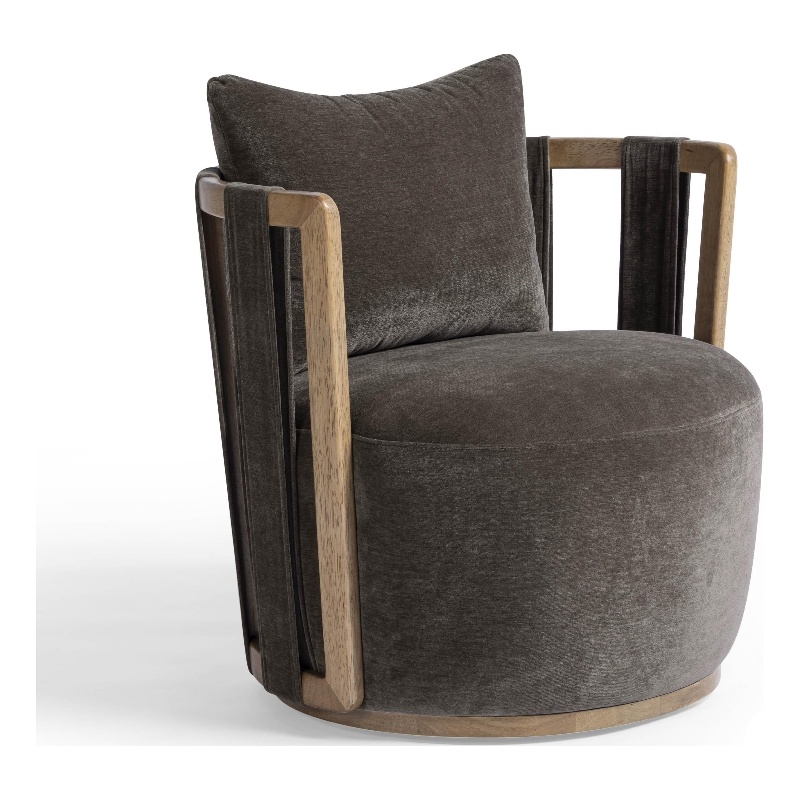 Paolo Chocolate Brown Upcycled Fabric Swivel Chair
