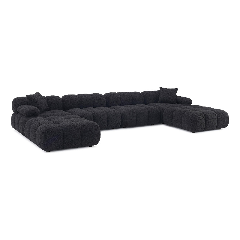 Calliope Black Vegan Shearling 6-piece Modular U-Sectional