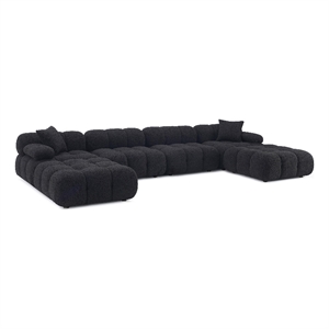 Calliope Black Vegan Shearling 6-piece Modular U-Sectional