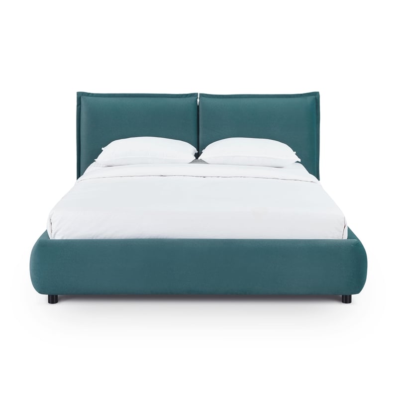 Mel Teal Faux Mohair Upholstered Queen Bed