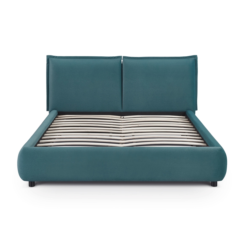 Mel Teal Faux Mohair Upholstered Queen Bed