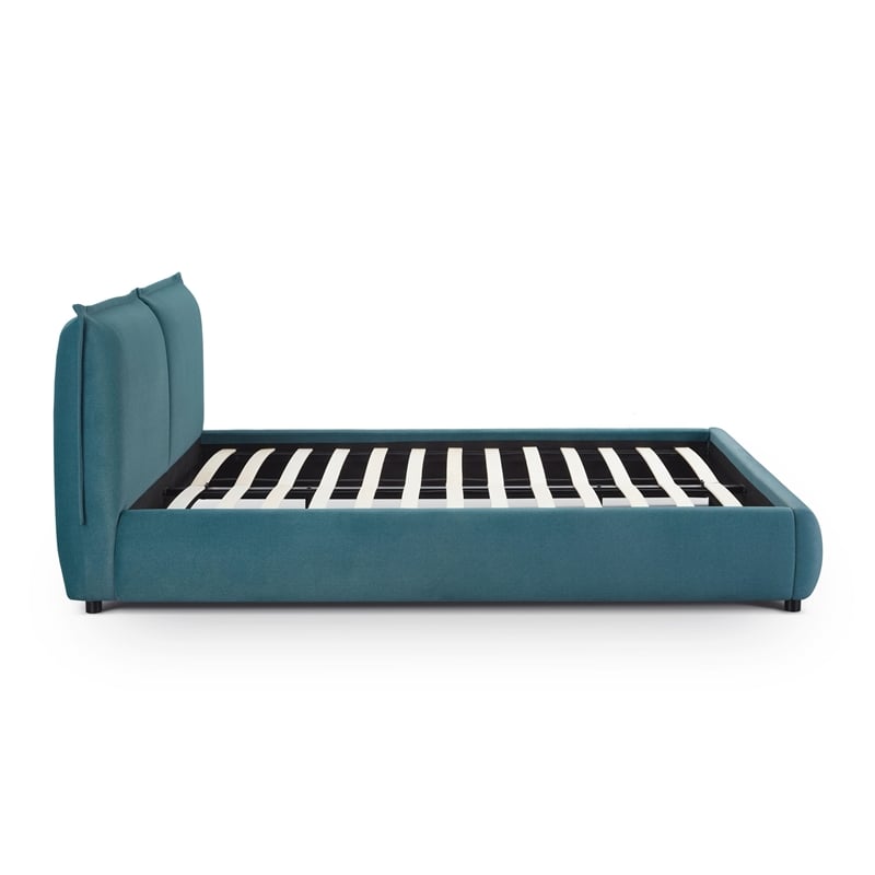 Mel Teal Faux Mohair Upholstered Queen Bed