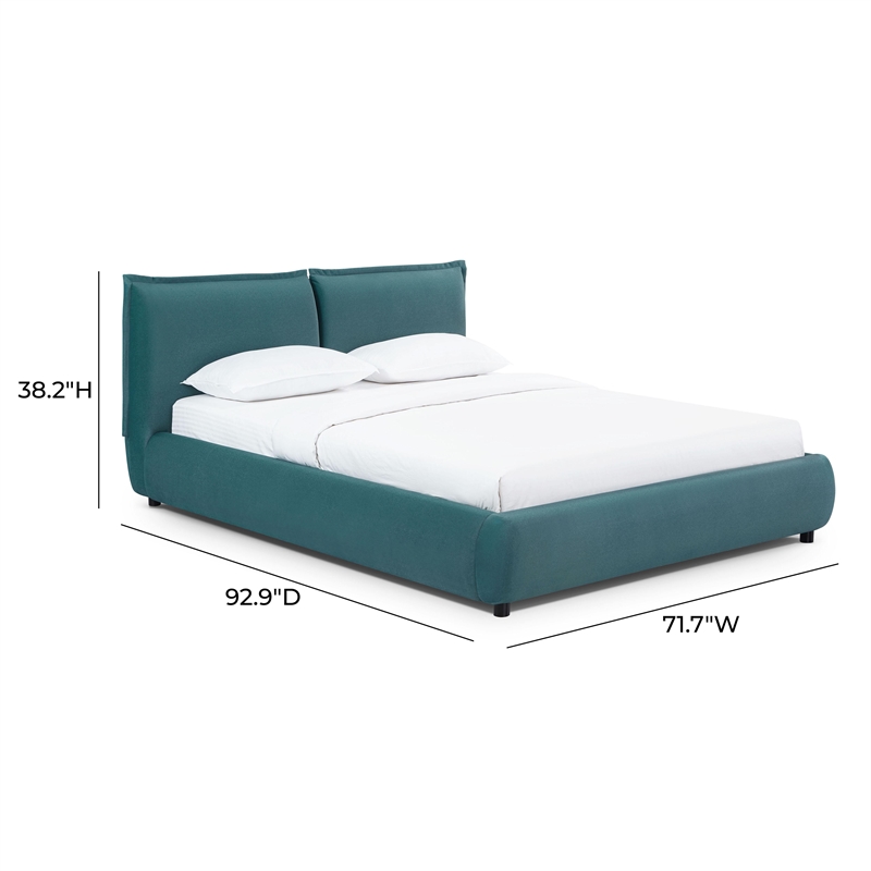 Mel Teal Faux Mohair Upholstered Queen Bed