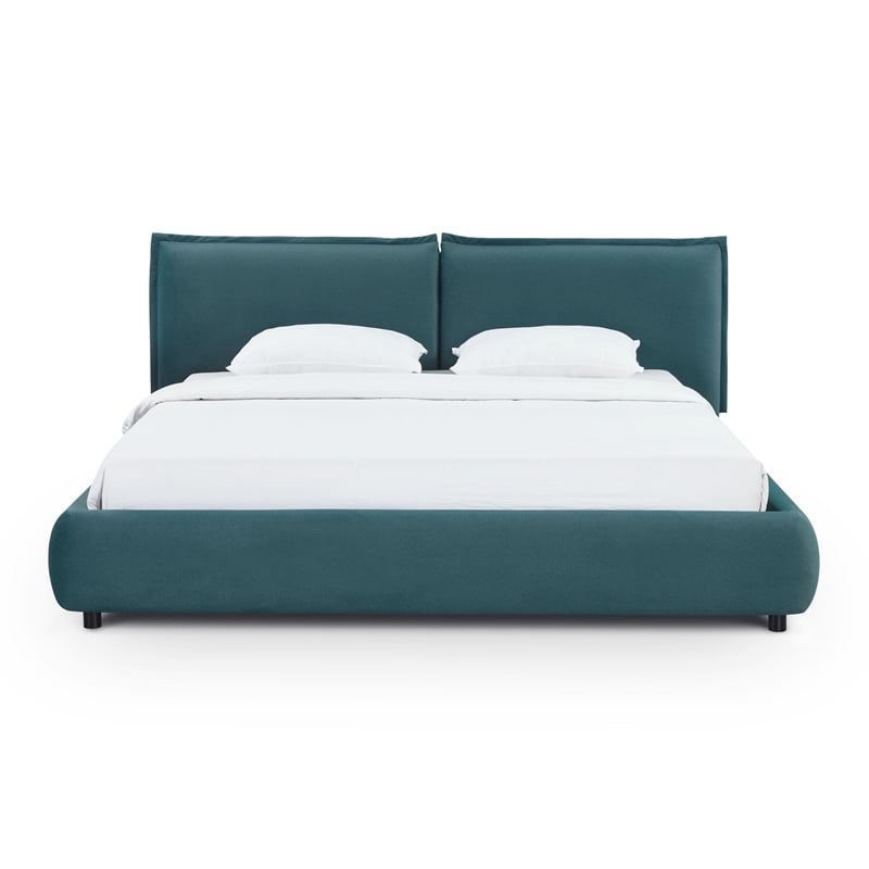 Mel Teal Faux Mohair Upholstered King Bed