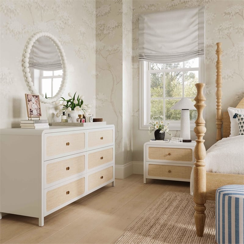 Patty White Rattan 2 Drawer Nightstand