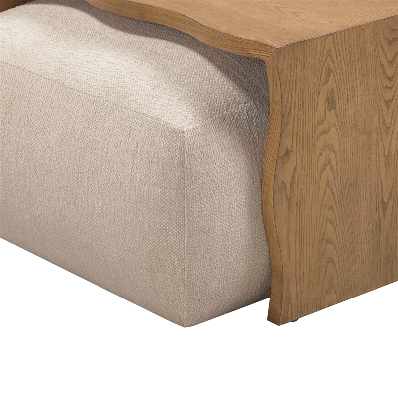 Spencer Cream Performance Basketweave Ottoman with Bridge Table