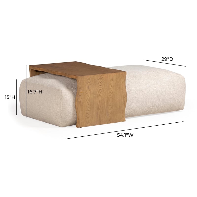 Spencer Cream Performance Basketweave Ottoman with Bridge Table