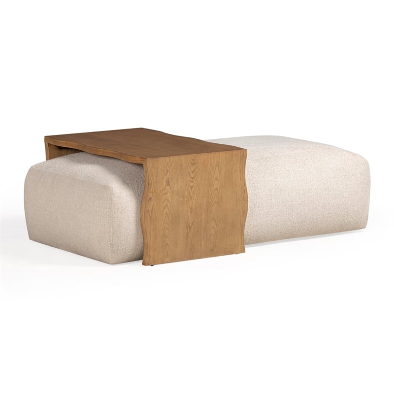Spencer Cream Performance Basketweave Ottoman with Bridge Table