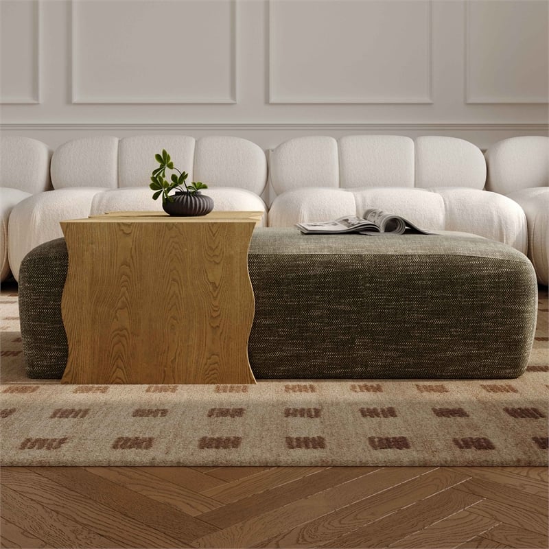 Spencer Olive Green Performance Basketweave Ottoman with Bridge Table