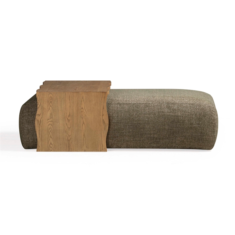 Spencer Olive Green Performance Basketweave Ottoman with Bridge Table