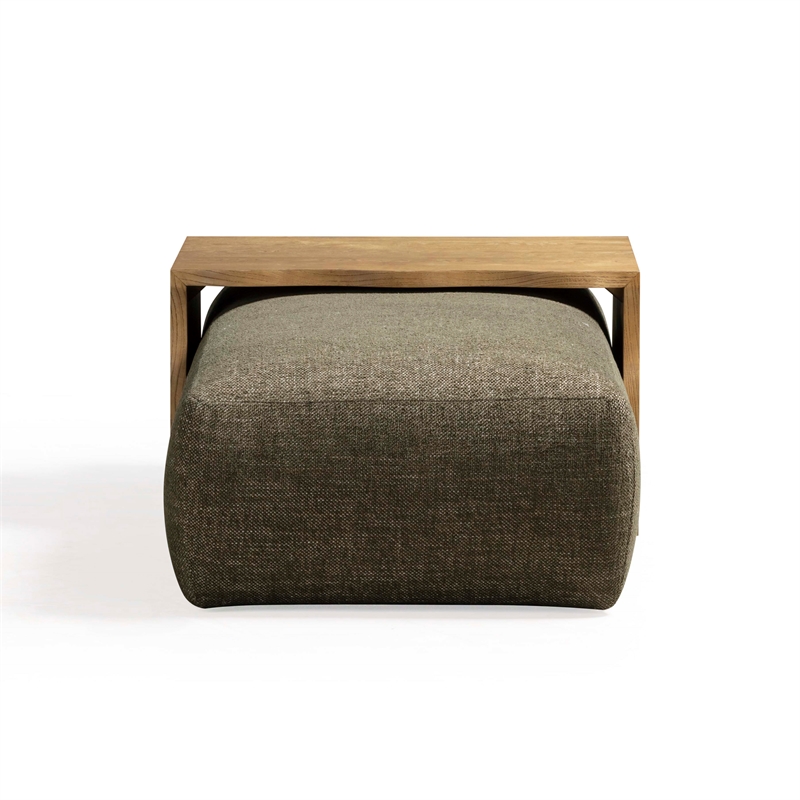 Spencer Olive Green Performance Basketweave Ottoman with Bridge Table