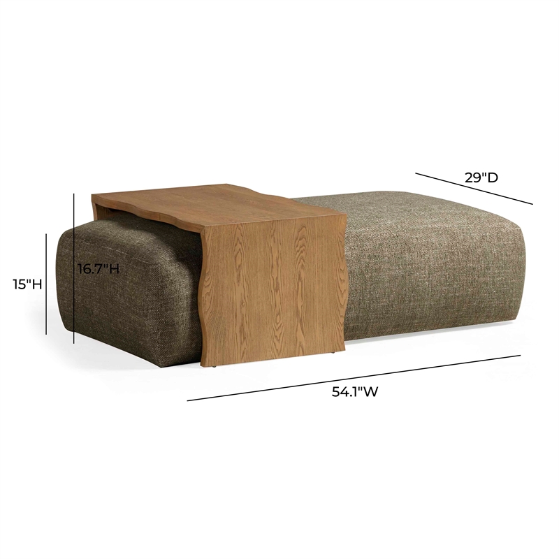 Spencer Olive Green Performance Basketweave Ottoman with Bridge Table