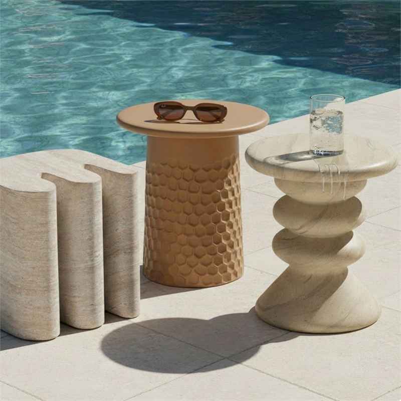 Thyme Faux Travertine Indoor/Outdoor Concrete Side Table