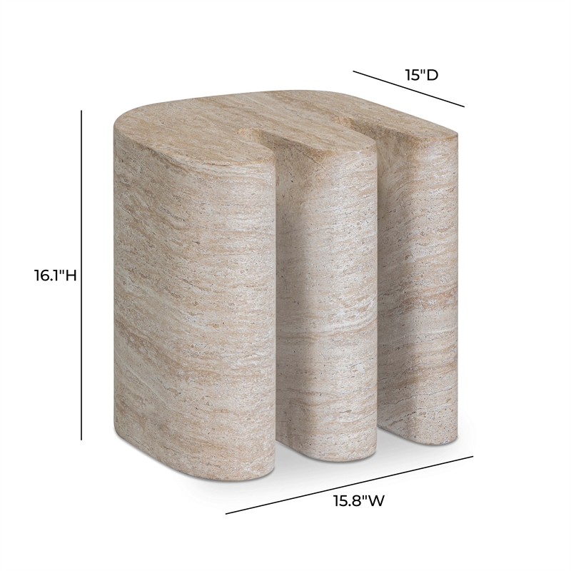 Thyme Faux Travertine Indoor/Outdoor Concrete Side Table