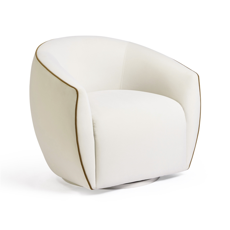 Jordan Cream Contrast Piping Velvet Swivel Chair