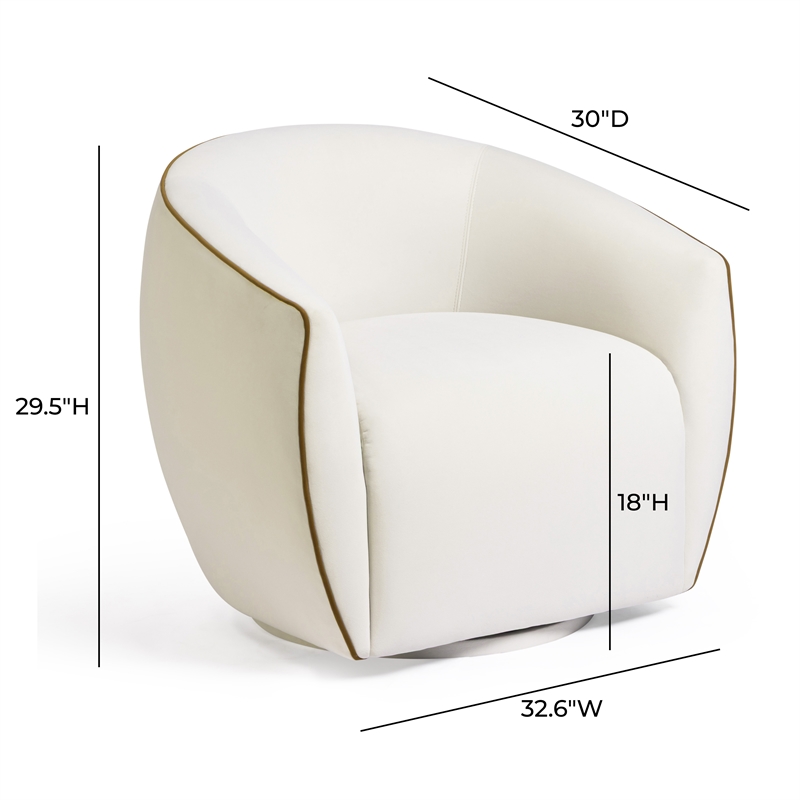 Jordan Cream Contrast Piping Velvet Swivel Chair