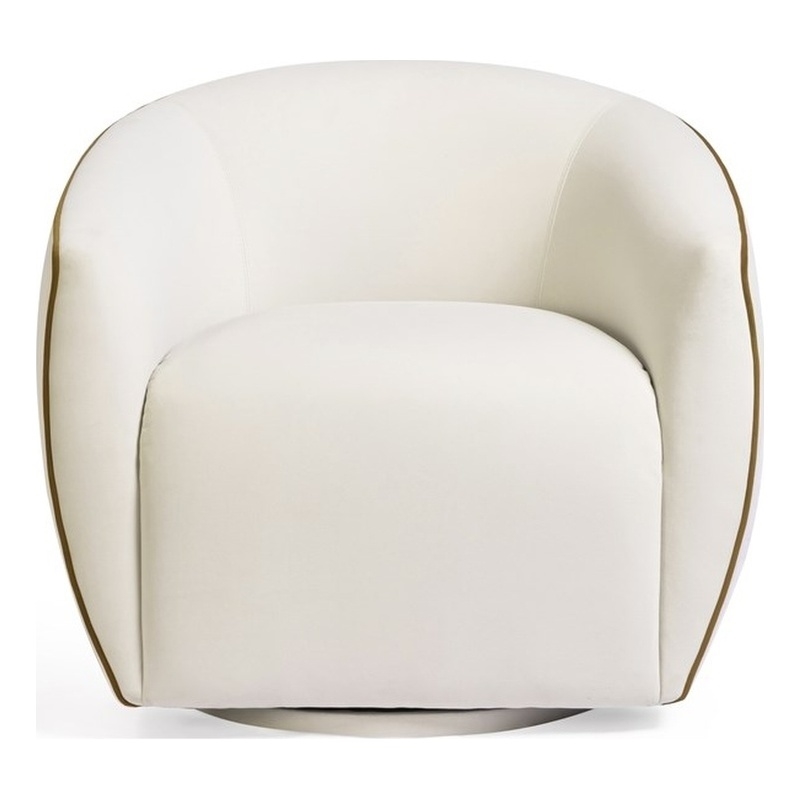 Jordan Cream Contrast Piping Velvet Swivel Chair