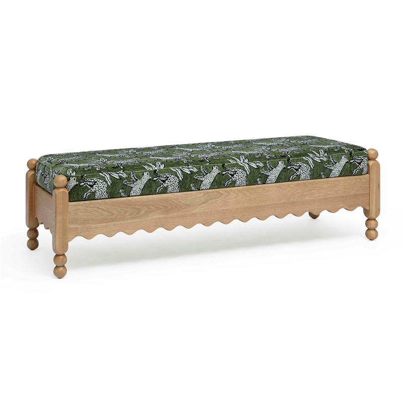 Thelma Olive Green Leopard Jacquard Bench