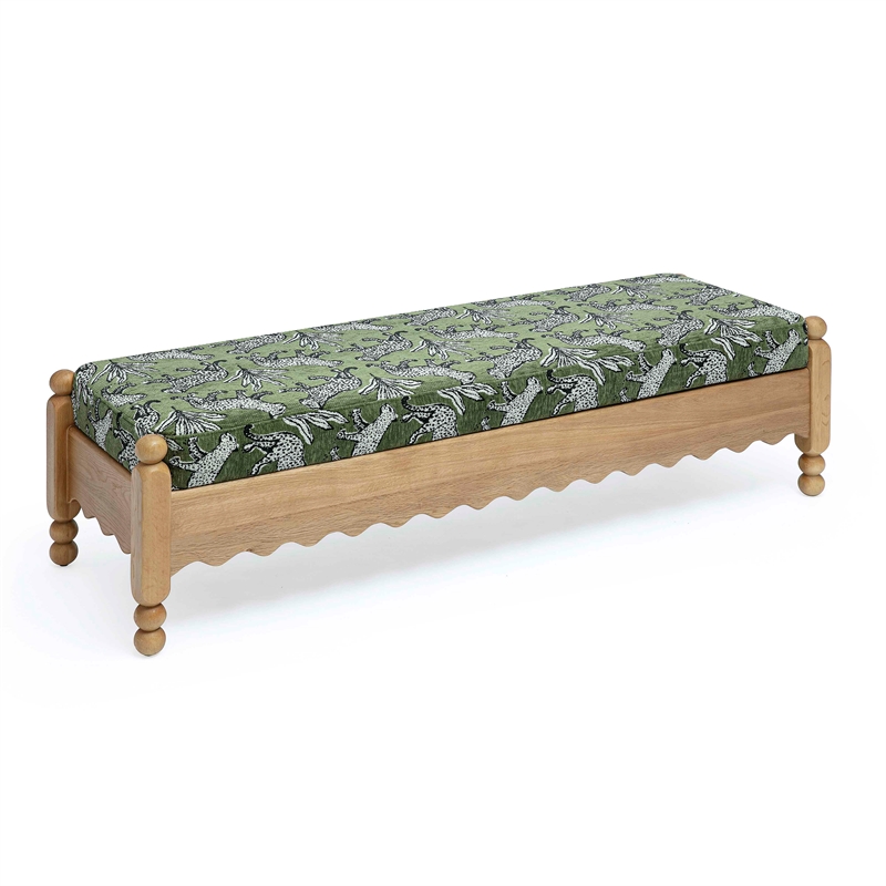 Thelma Olive Green Leopard Jacquard Bench