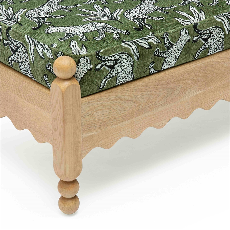 Thelma Olive Green Leopard Jacquard Bench