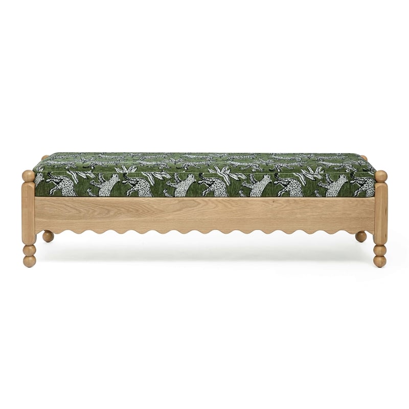 Thelma Olive Green Leopard Jacquard Bench